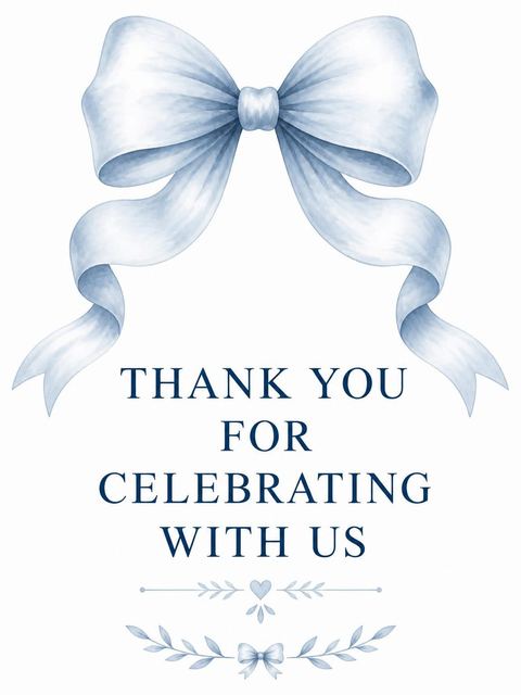 Thank-you flat in the Soft Blue Watercolor Bow Bridal Shower design