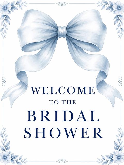 Welcome sign in the Soft Blue Watercolor Bow Bridal Shower design