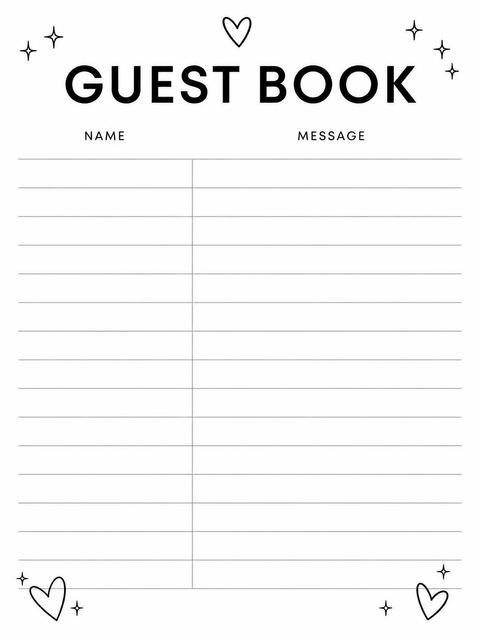 Guest sign-in sheet in the Minimalist Black and White Sweet Sixteen design