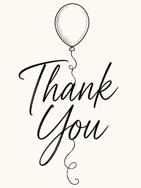 Thank-you flat in the Cream and Black Balloon 65th Birthday design