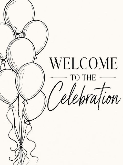 Welcome sign in the Cream and Black Balloon 65th Birthday design
