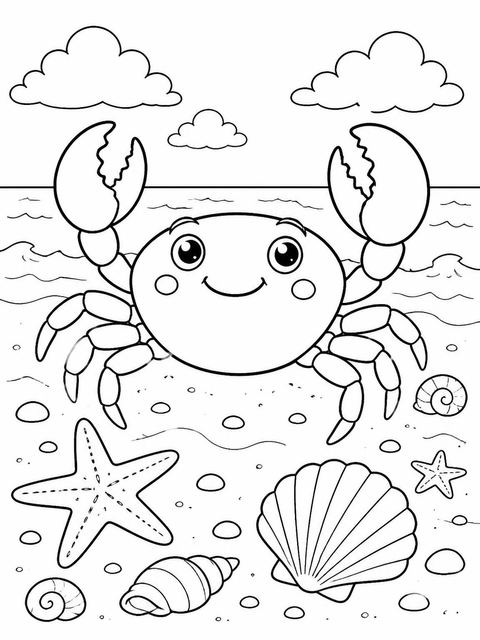 Coloring sheet in the Watercolor Crab Beach 3rd Birthday design