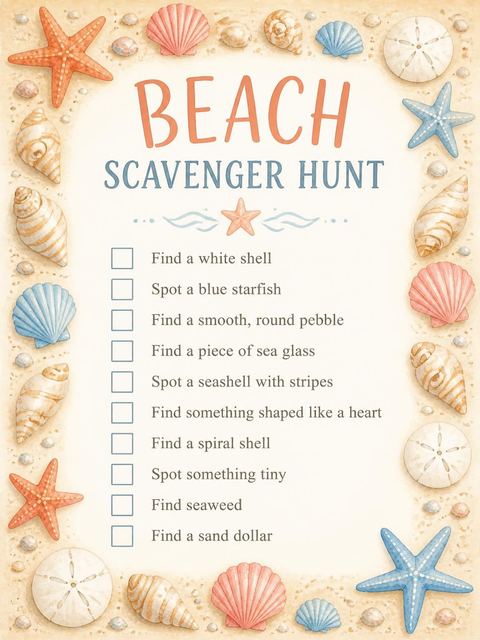 Scavenger hunt in the Watercolor Crab Beach 3rd Birthday design