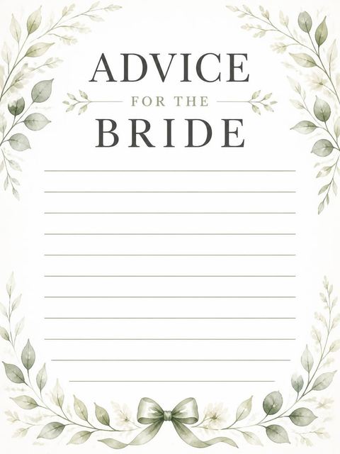 Advice card in the Sage Watercolor Dress Bridal Shower design