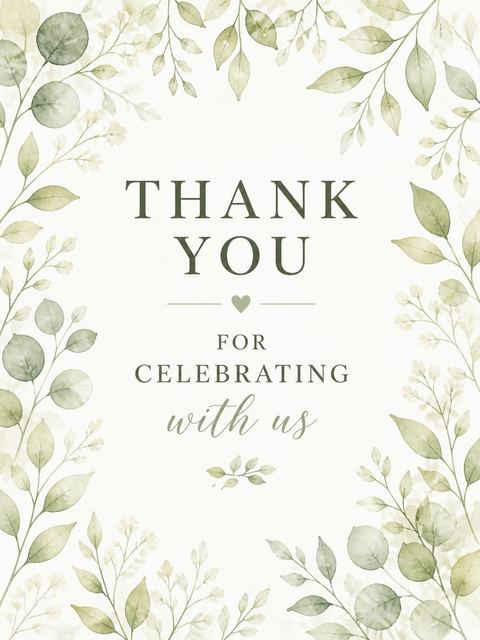 Thank-you flat in the Sage Watercolor Dress Bridal Shower design