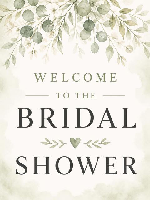 Welcome sign in the Sage Watercolor Dress Bridal Shower design