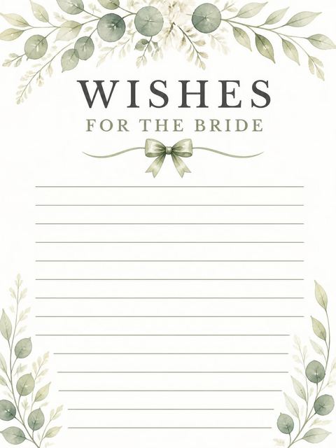 Wishes page in the Sage Watercolor Dress Bridal Shower design