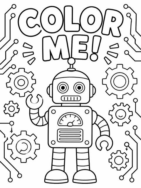 Coloring sheet in the Metallic Robot 8th Birthday Invitation design