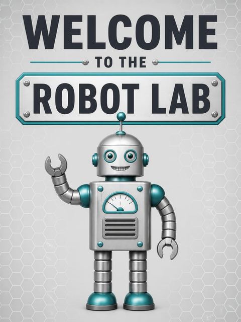 Welcome sign in the Metallic Robot 8th Birthday Invitation design