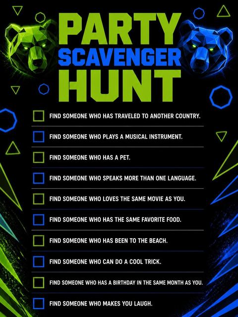 Scavenger hunt in the Neon Geometric Bear 10th Birthday design