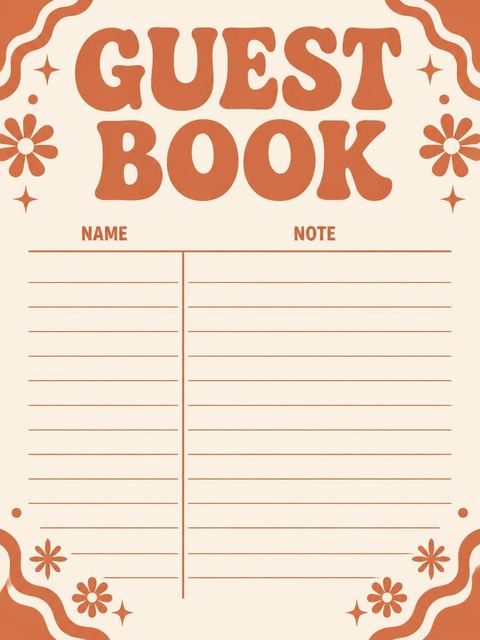 Guest sign-in sheet in the Terracotta Retro Typography First Birthday design
