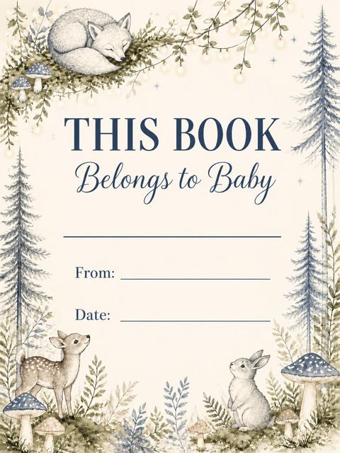 Books for baby bookplate in the Watercolor Woodland Forest Baby Shower design