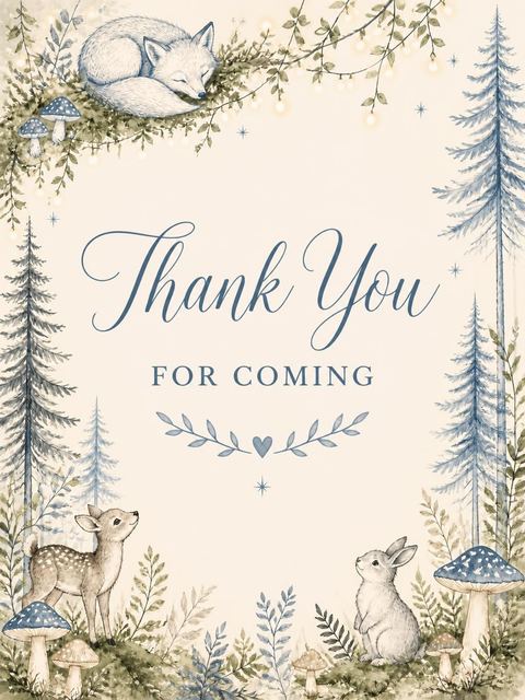 Thank-you flat in the Watercolor Woodland Forest Baby Shower design