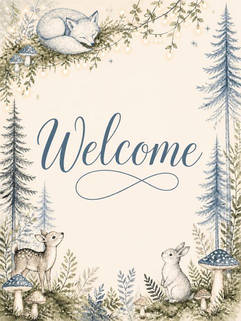 Welcome sign in the Watercolor Woodland Forest Baby Shower design