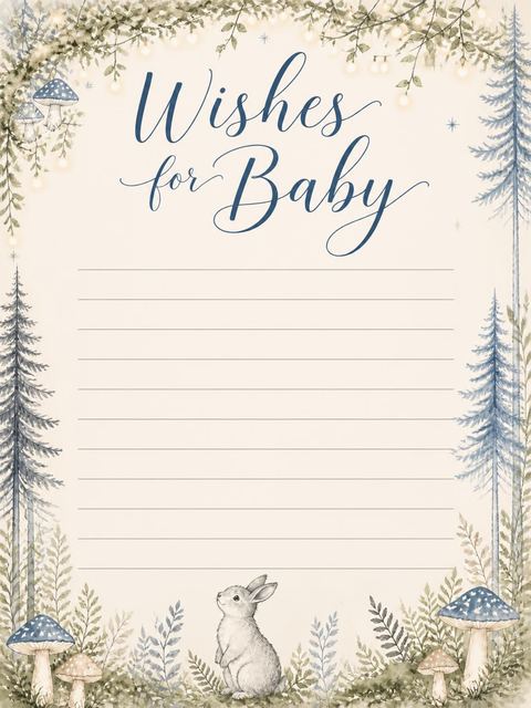 Wishes page in the Watercolor Woodland Forest Baby Shower design