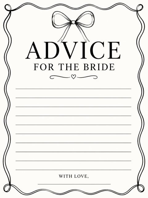 Advice card in the Minimalist Black Bow Bridal Shower design