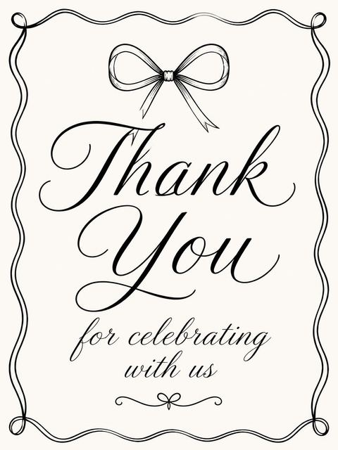 Thank-you flat in the Minimalist Black Bow Bridal Shower design