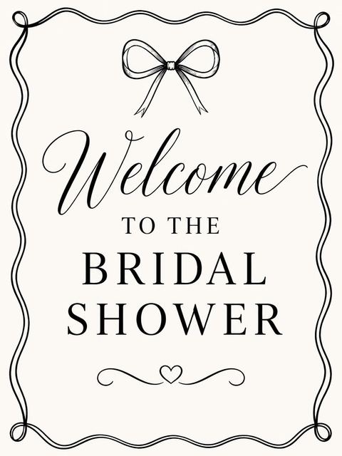 Welcome sign in the Minimalist Black Bow Bridal Shower design