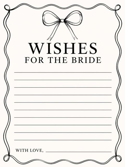 Wishes page in the Minimalist Black Bow Bridal Shower design