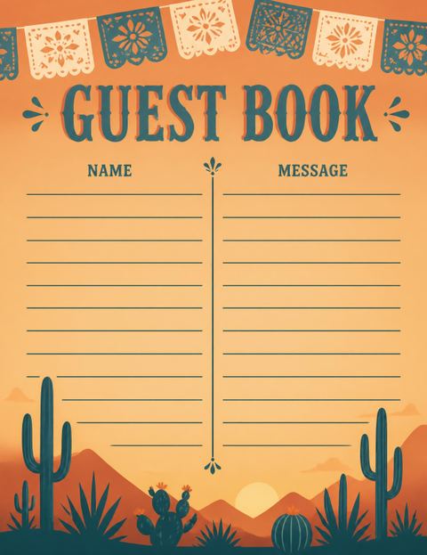 Guest sign-in sheet in the Terracotta Papel Picado Retirement Fiesta design
