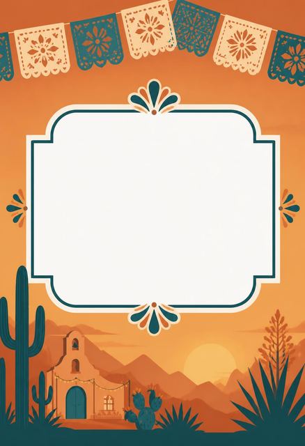 Place card in the Terracotta Papel Picado Retirement Fiesta design