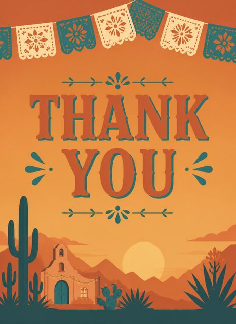 Thank-you flat in the Terracotta Papel Picado Retirement Fiesta design
