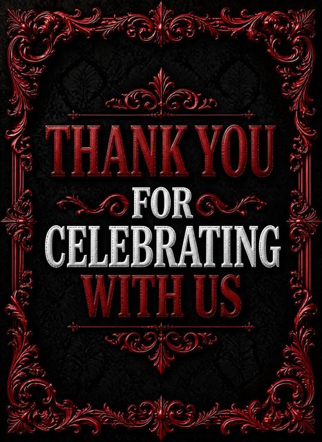 Thank-you flat in the Red and Black Baroque 45th Birthday design