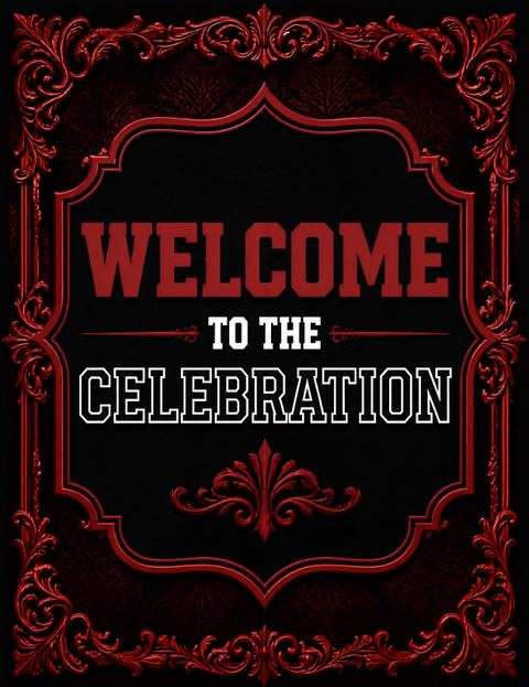 Welcome sign in the Red and Black Baroque 45th Birthday design