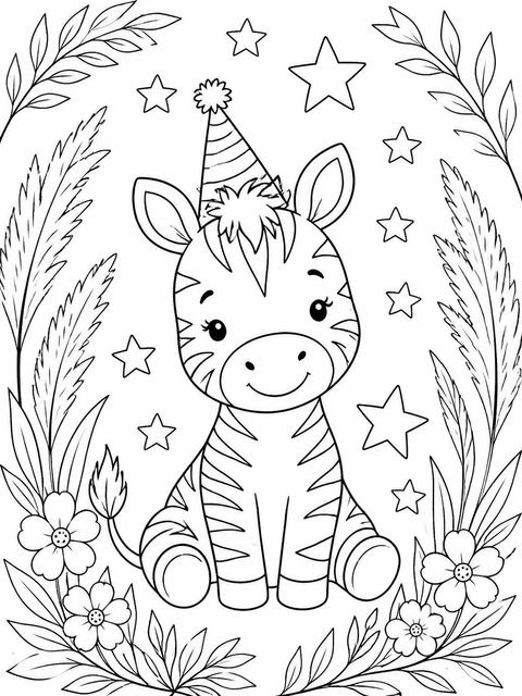 Coloring sheet in the Gold Watercolor Zebra 2nd Birthday design