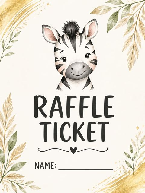 Raffle ticket in the Gold Watercolor Zebra 2nd Birthday design