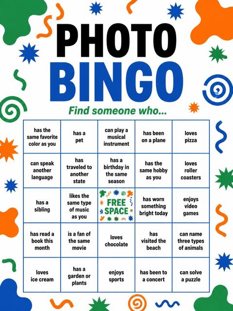 Bingo grid in the Memphis Geometric Print Birthday Invitation design