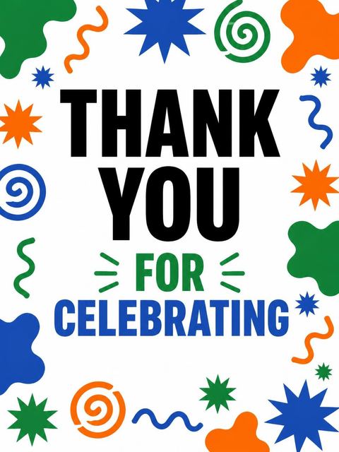 Thank-you flat in the Memphis Geometric Print Birthday Invitation design