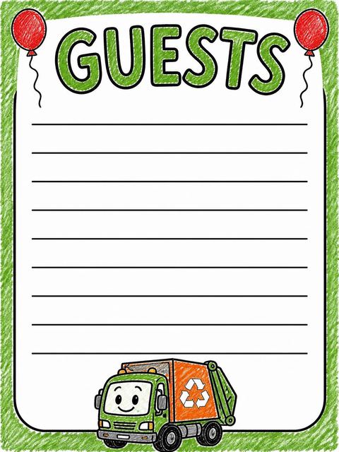 Guest sign-in sheet in the Crayon Art Recycling Truck 2nd Birthday design