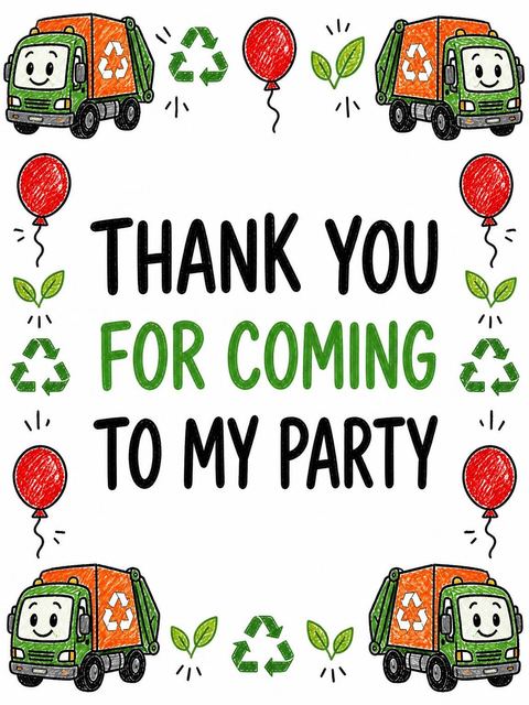 Thank-you flat in the Crayon Art Recycling Truck 2nd Birthday design