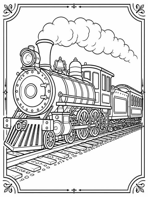Coloring sheet in the Vintage Steam Locomotive 4th Birthday Invitation design