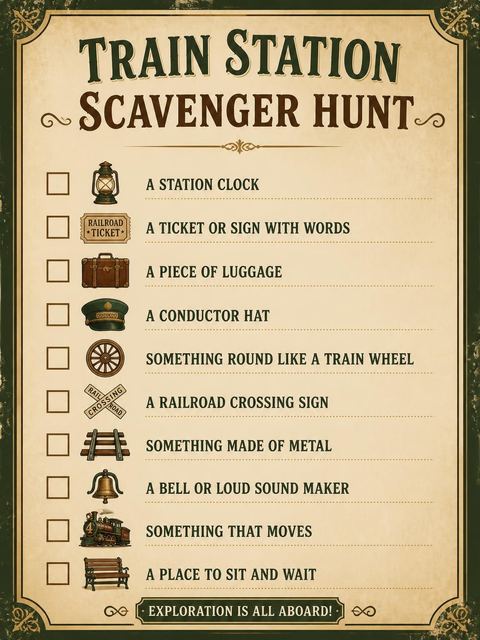 Scavenger hunt in the Vintage Steam Locomotive 4th Birthday Invitation design