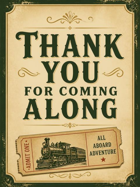 Thank-you flat in the Vintage Steam Locomotive 4th Birthday Invitation design