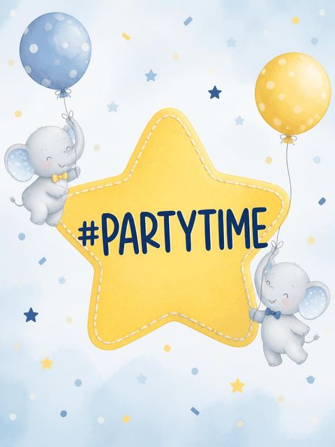 Hashtag card in the Cute Elephant First Birthday design