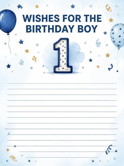 Wishes page in the Cute Elephant First Birthday design