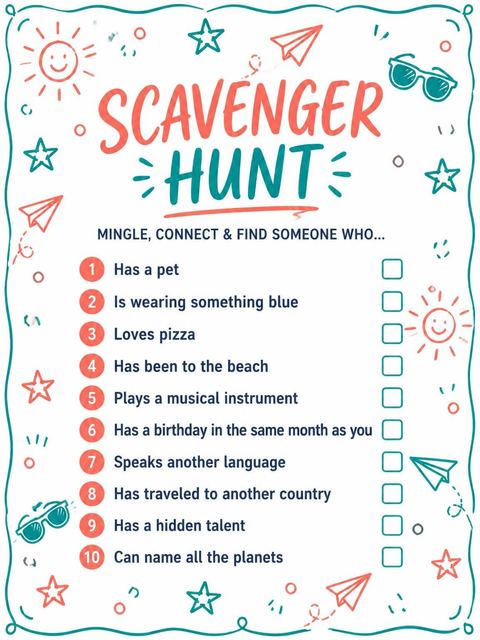 Scavenger hunt in the Coral and Teal Doodle 12th Birthday design