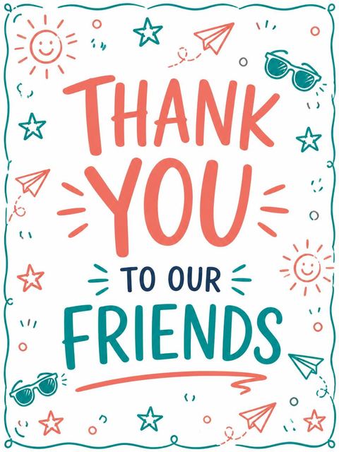 Thank-you flat in the Coral and Teal Doodle 12th Birthday design