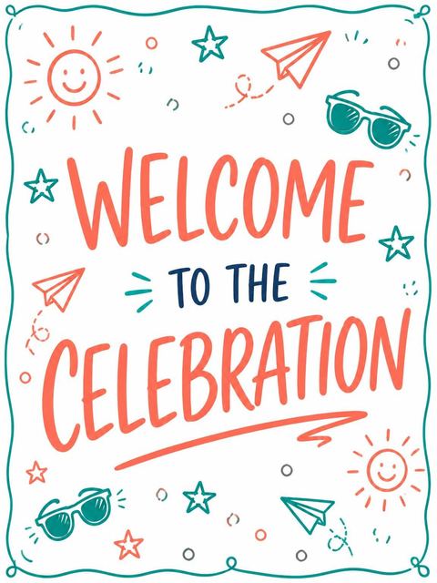 Welcome sign in the Coral and Teal Doodle 12th Birthday design