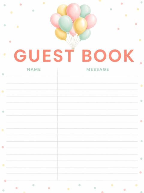 Guest sign-in sheet in the Pastel Watercolor Balloon 2nd Birthday design