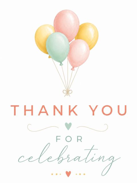 Thank-you flat in the Pastel Watercolor Balloon 2nd Birthday design