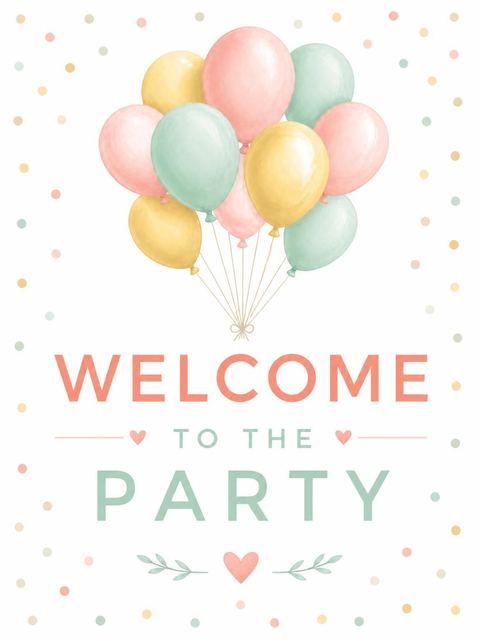 Welcome sign in the Pastel Watercolor Balloon 2nd Birthday design