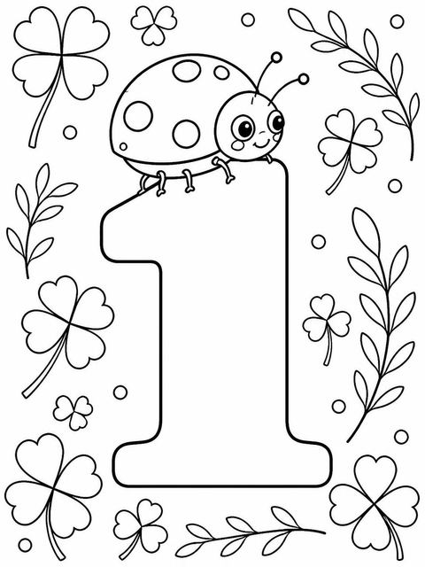 Coloring sheet in the Pink Watercolor Ladybug 1st Birthday design