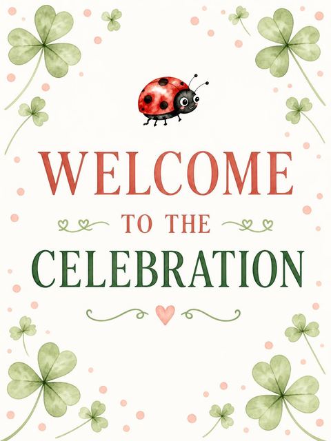 Welcome sign in the Pink Watercolor Ladybug 1st Birthday design