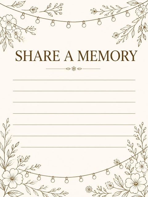 Memory card in the Cream Brown Floral String Light 55th Birthday design