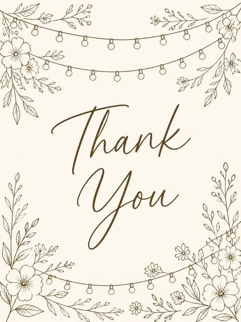 Thank-you flat in the Cream Brown Floral String Light 55th Birthday design