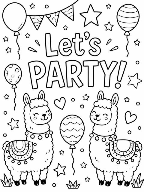 Coloring sheet in the Crayon Llama Doodle 2nd Birthday Invitation design